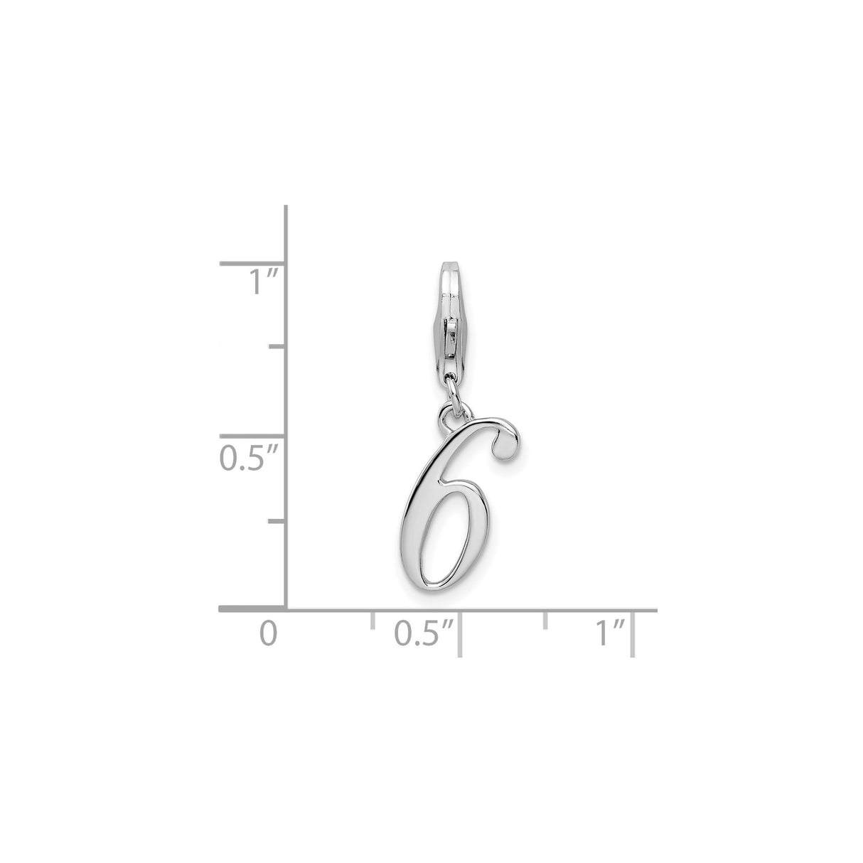 Sterling Silver Number 6 Charm Pendant, Polished Script Font with Lobster Clasp