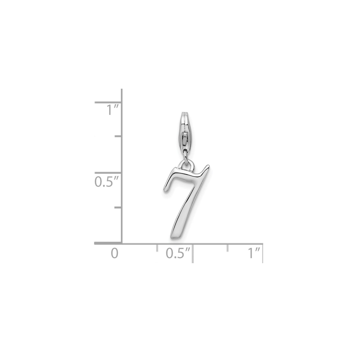 Sterling Silver Number 7 Charm Pendant with Lobster Clasp, Polished Numerology Jewelry