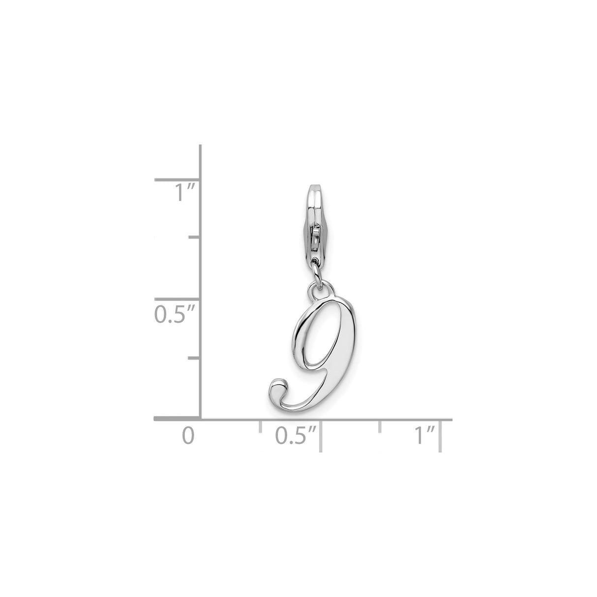 Sterling Silver Number 9 Charm Pendant, Cursive Style with Lobster Clasp