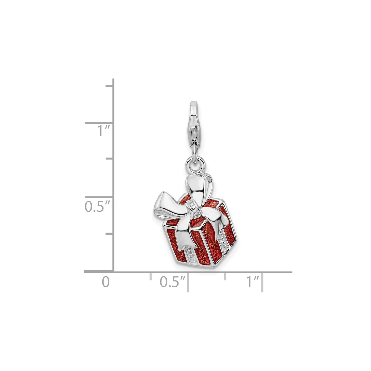 Sterling Silver Charm Pendant with Red Bow, Festive Holiday Box Design