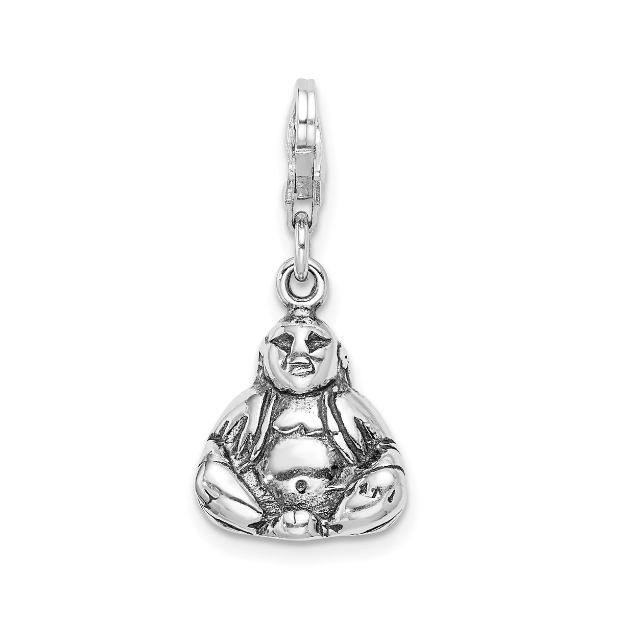 Sterling Silver Laughing Buddha Charm Pendant with Lobster Clasp, Symbol of Joy and Abundance