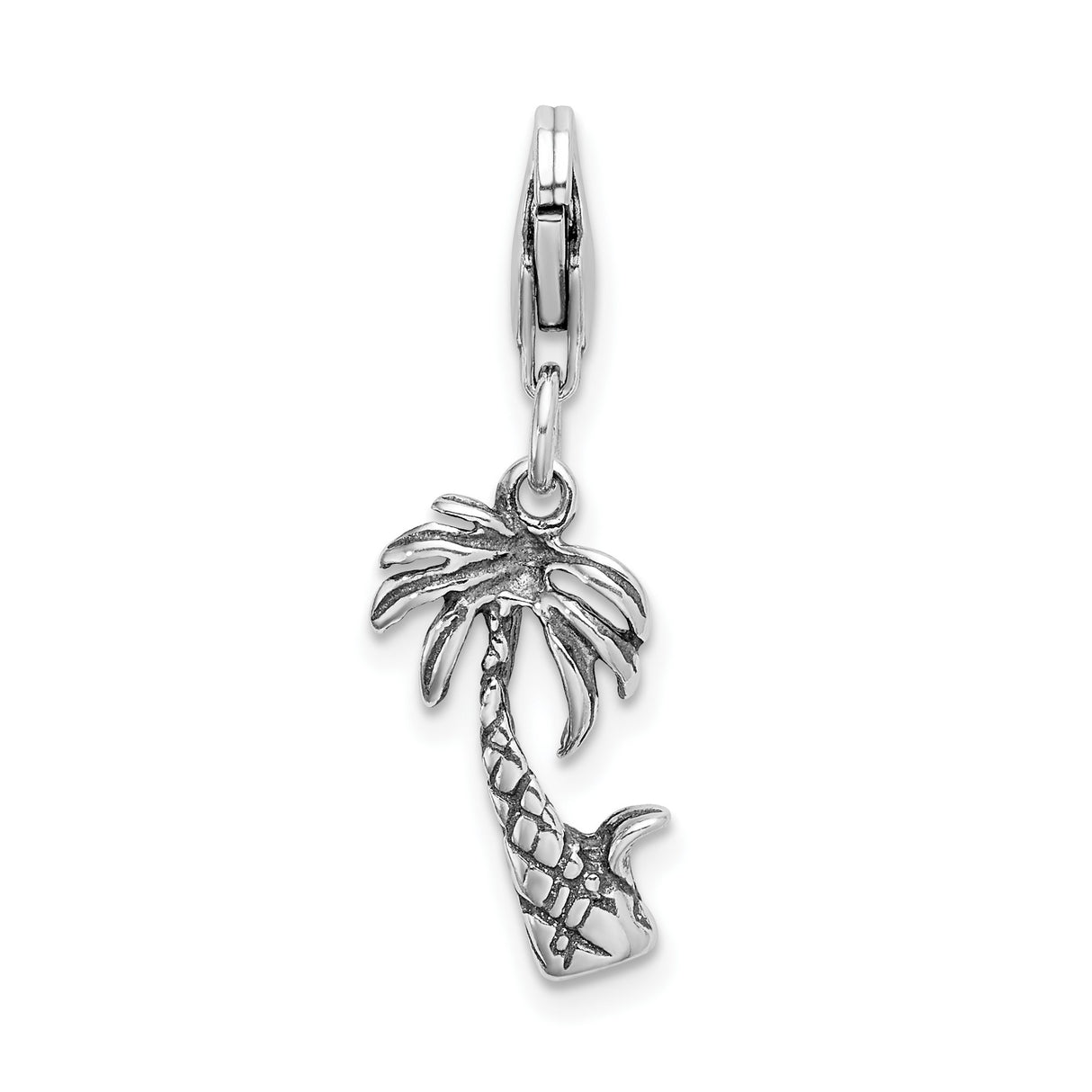 Sterling Silver Palm Tree Charm Pendant, Tropical Beach Vacation Jewelry