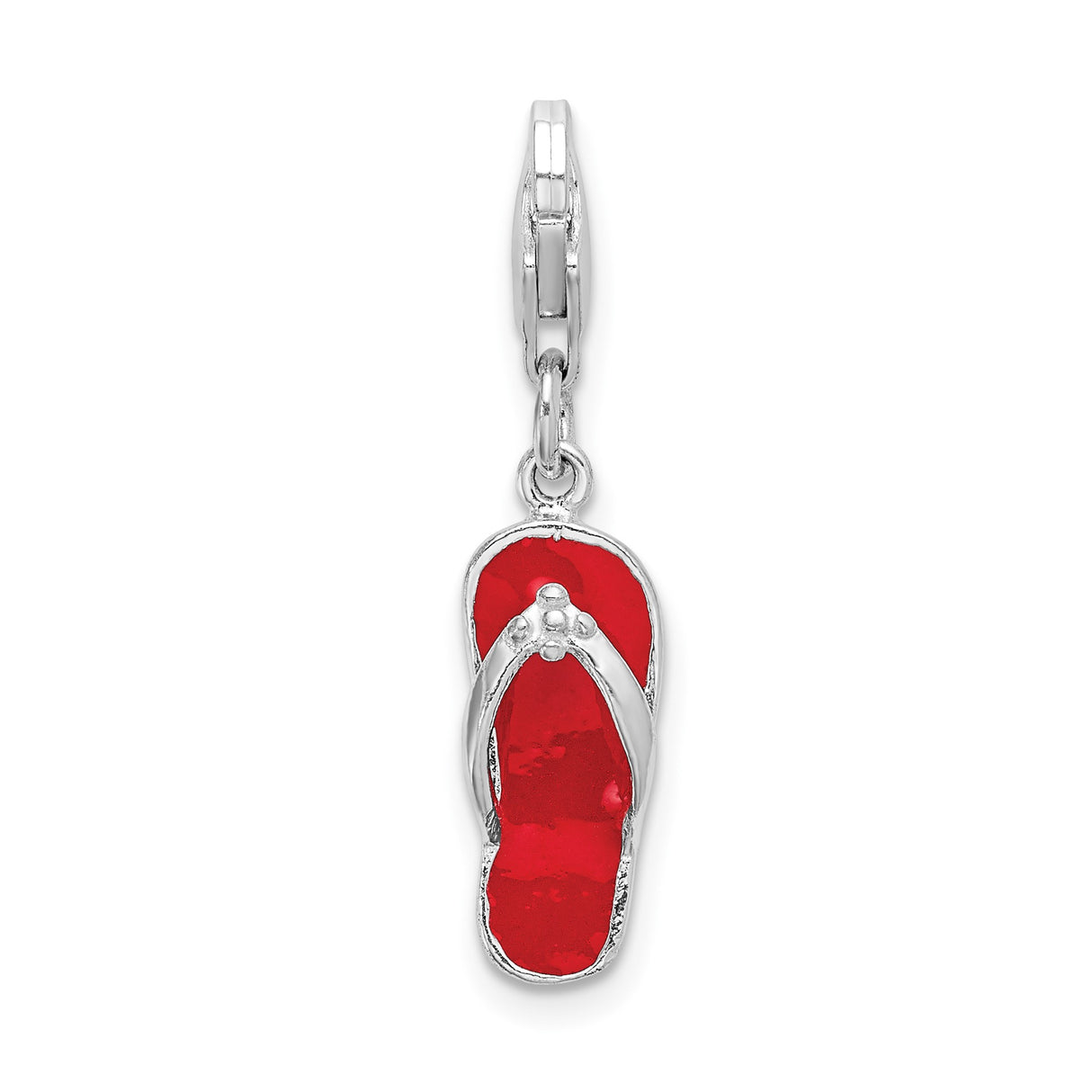 Sterling Silver Flip Flop Charm Pendant with Red Enamel, Beach Sandal Summer Jewelry for Women or Teens