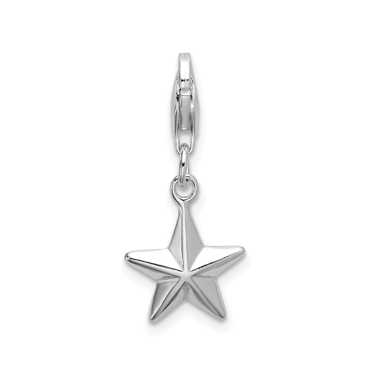 Sterling Silver Star Charm Pendant with Lobster Clasp, 3D Five-Point Design, Celestial Style