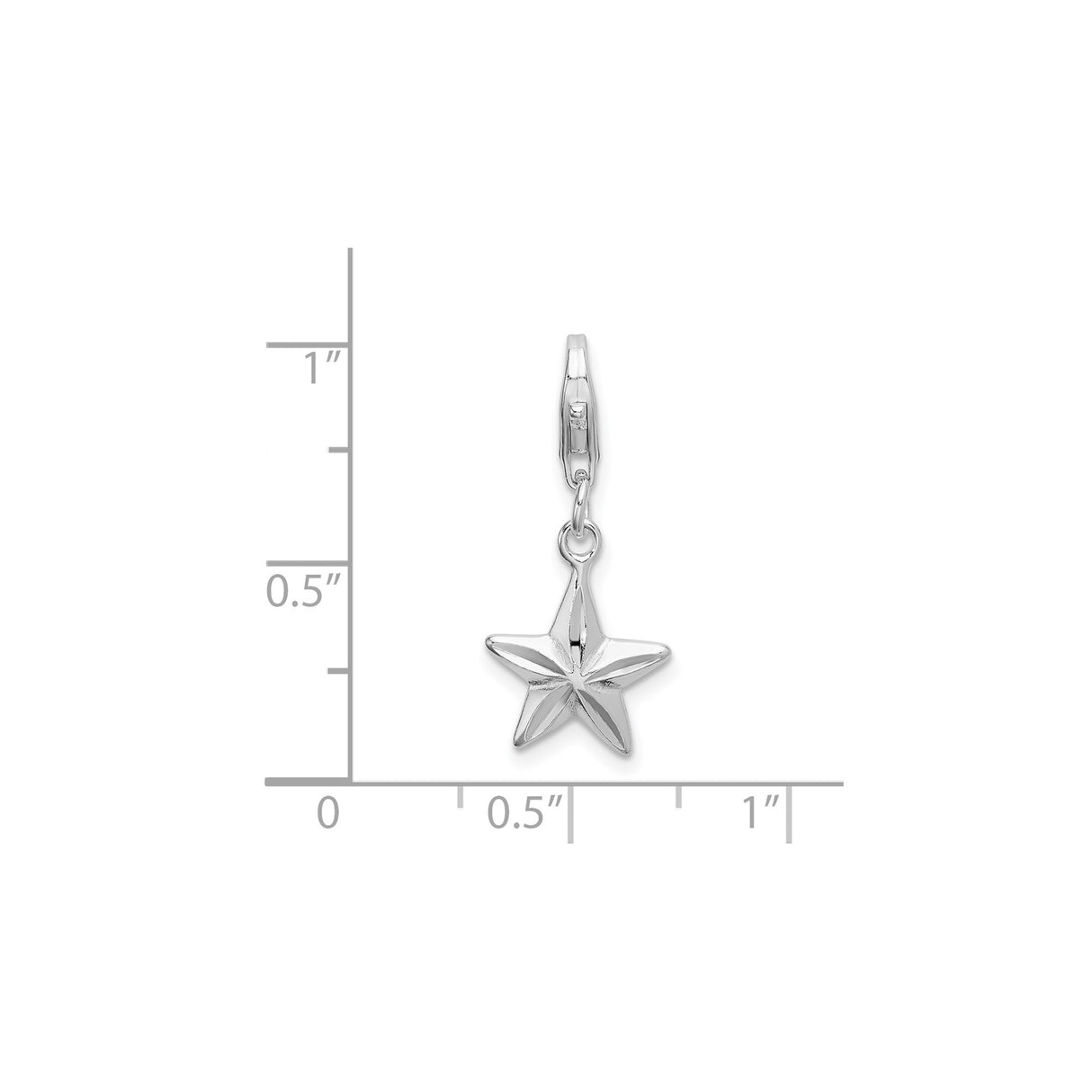 Sterling Silver Star Charm Pendant with Lobster Clasp, 3D Five-Point Design, Celestial Style