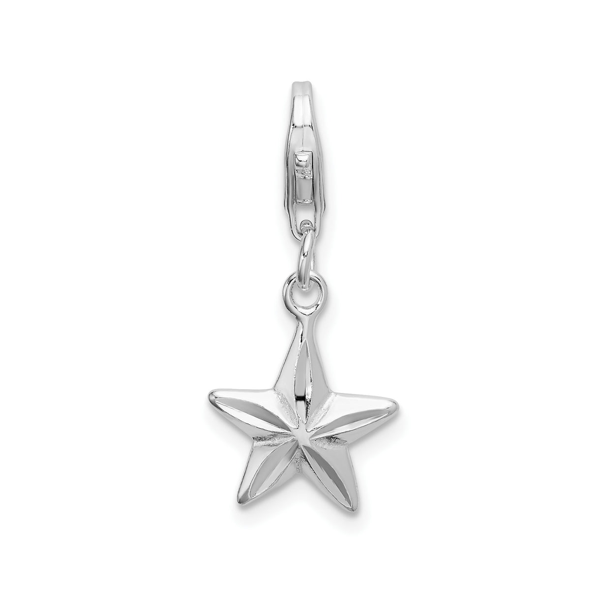 Sterling Silver Star Charm Pendant with Lobster Clasp, 3D Five-Point Design, Celestial Style