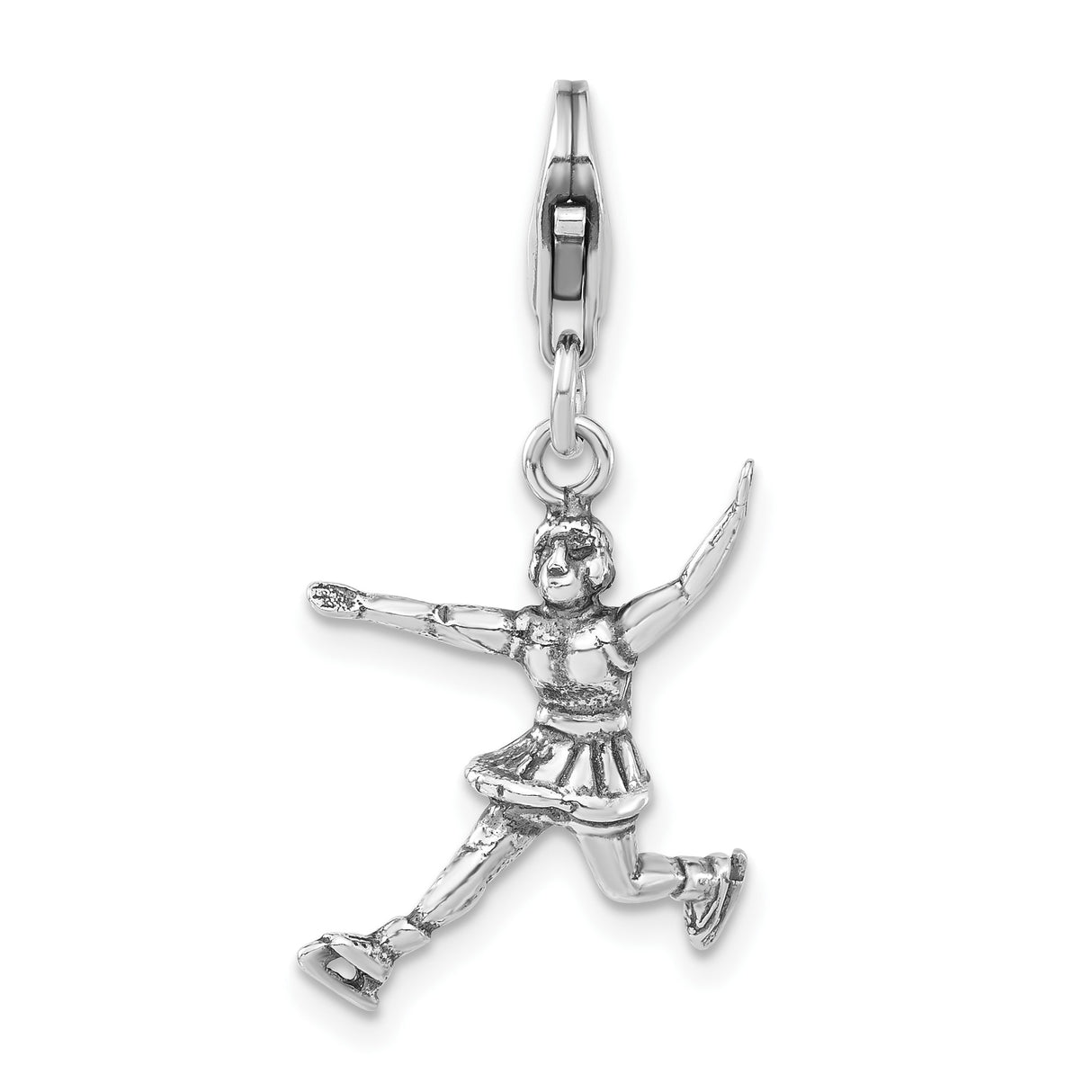Sterling Silver Skater Charm with Lobster Clasp, Female Ice Skater Pendant