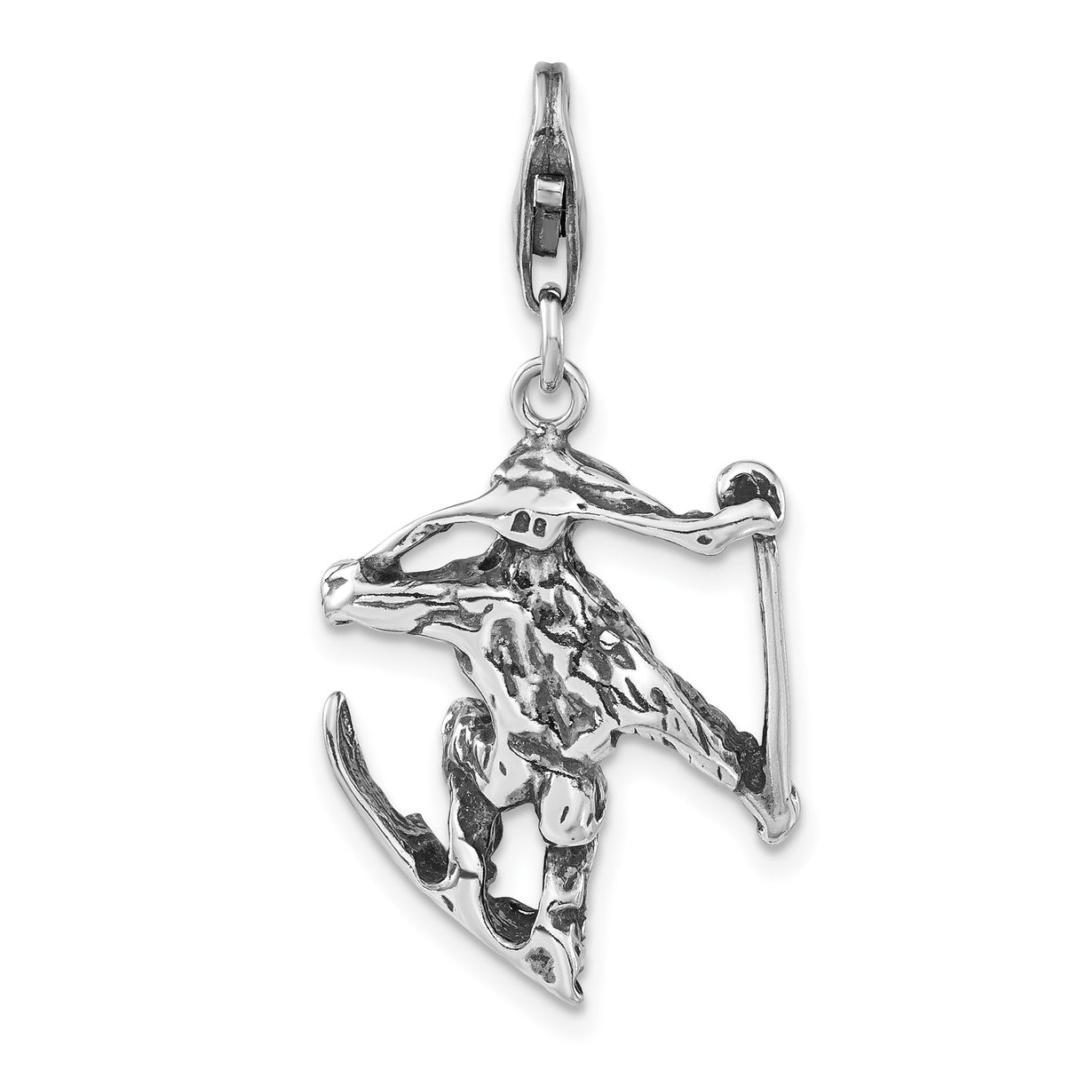 Sterling Silver Skier Pendant with Midair Ski Jump Figure and Ski Poles Charm