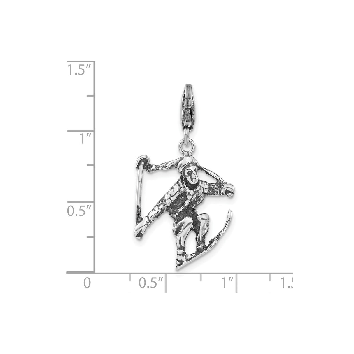 Sterling Silver Skier Pendant with Midair Ski Jump Figure and Ski Poles Charm