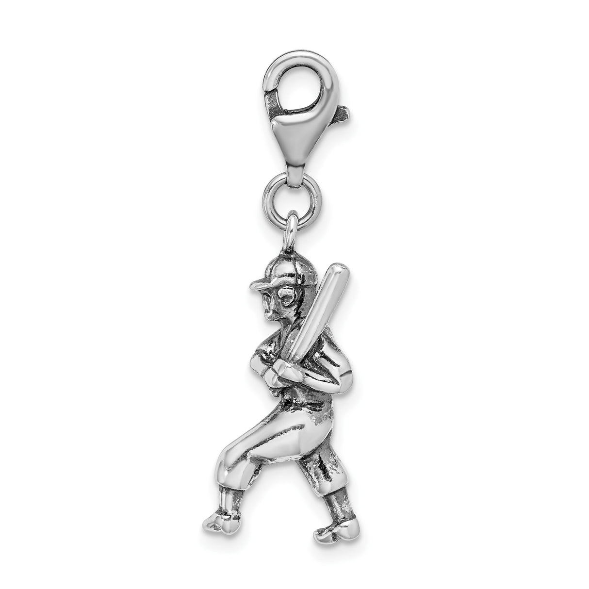 Sterling Silver Baseball Player Pendant with Swinging Batter Figure, Sports Charm