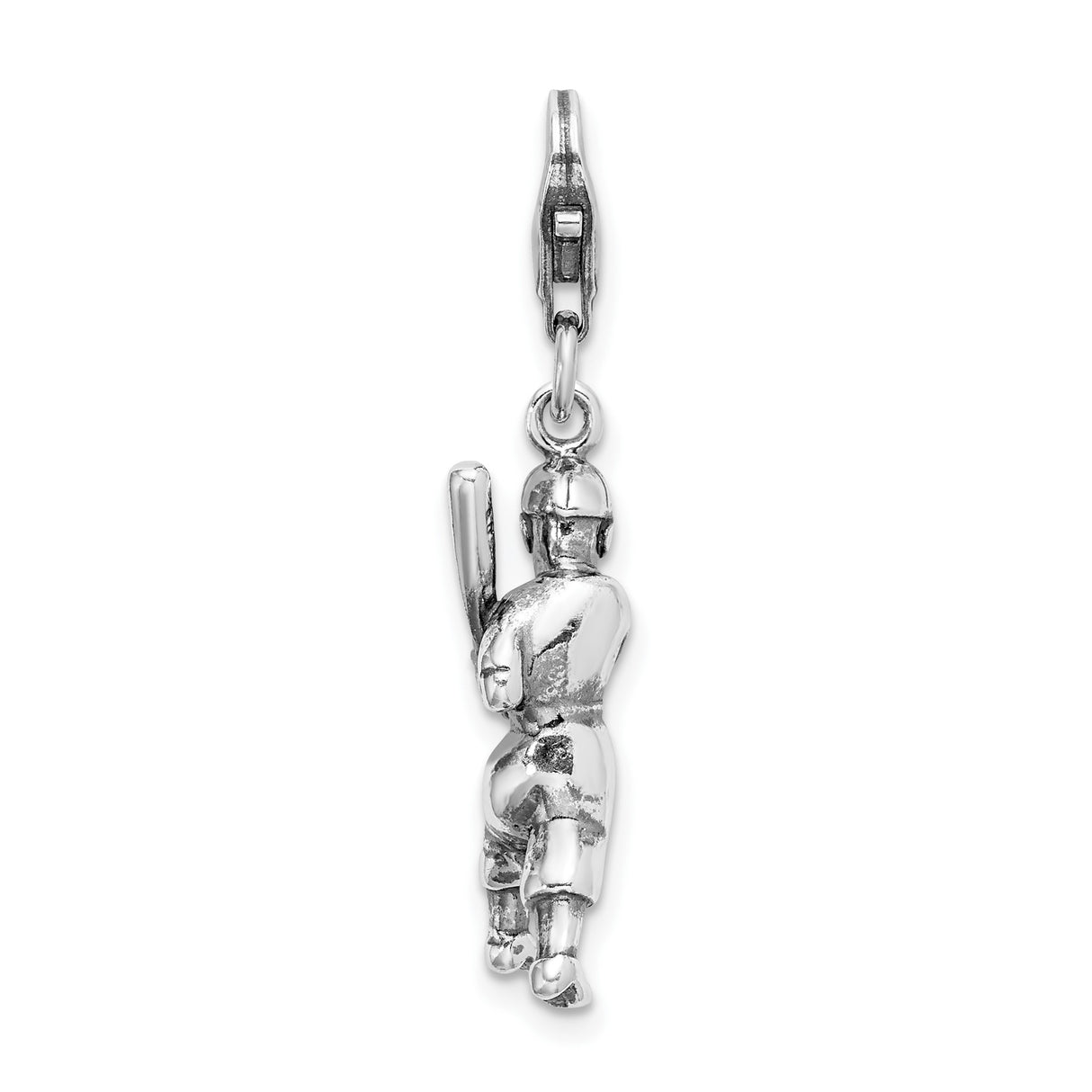 Sterling Silver Baseball Player Pendant with Swinging Batter Figure, Sports Charm