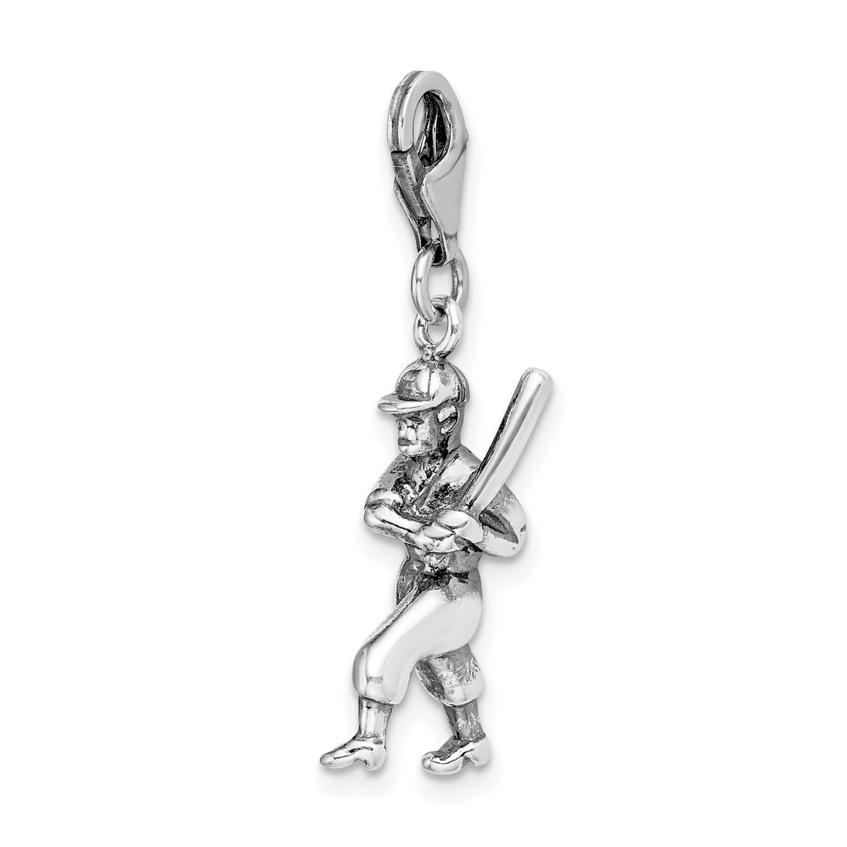 Sterling Silver Baseball Player Pendant with Swinging Batter Figure, Sports Charm