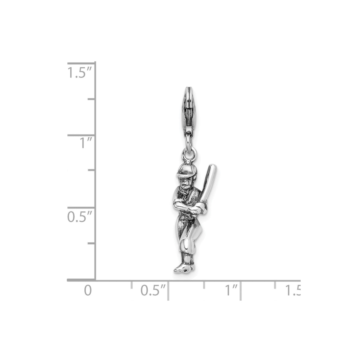 Sterling Silver Baseball Player Pendant with Swinging Batter Figure, Sports Charm