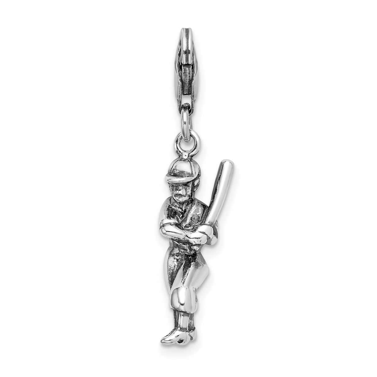 Sterling Silver Baseball Player Pendant with Swinging Batter Figure, Sports Charm