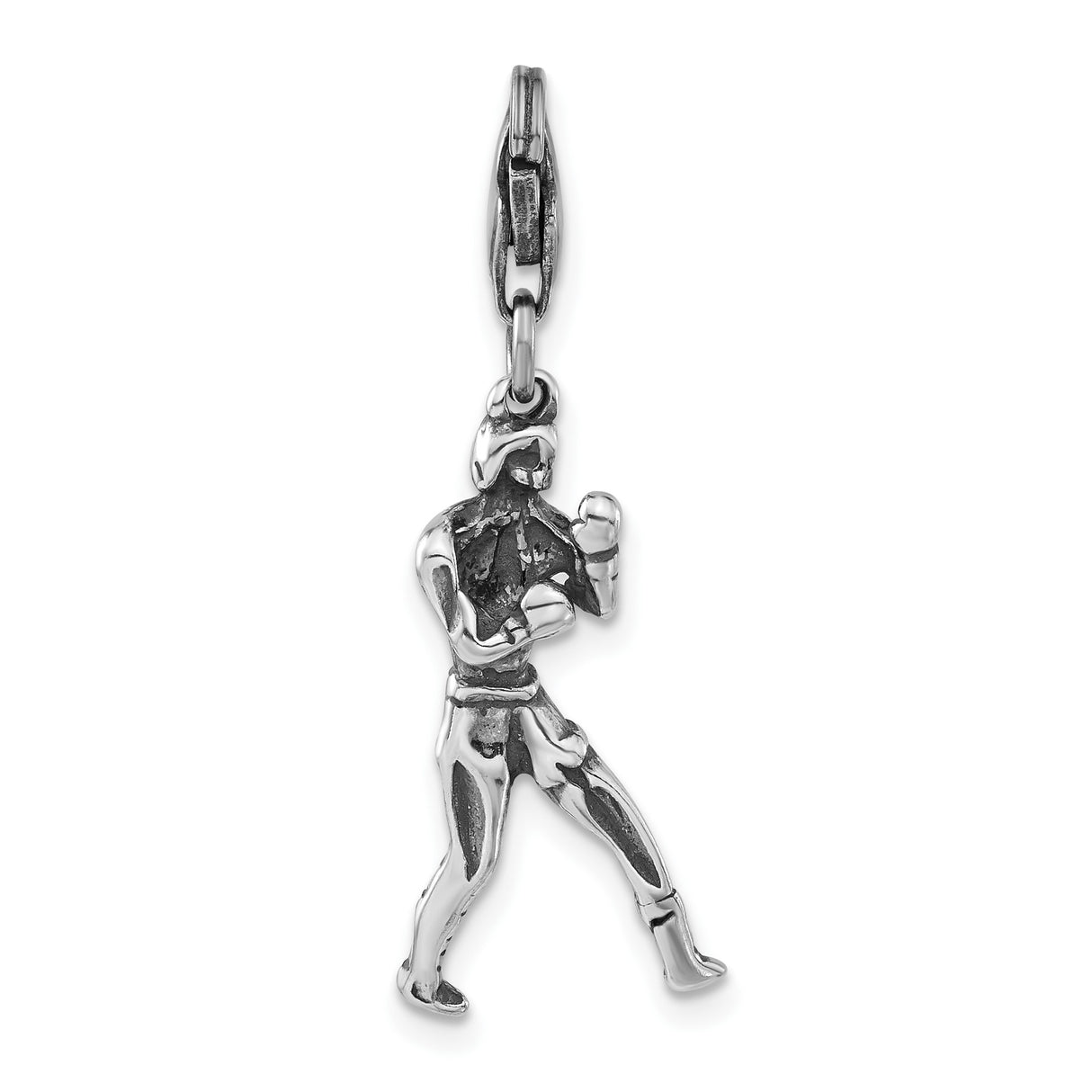 Sterling Silver Boxing Pendant with Realistic Male Fighter Charm, Unisex Sports Jewelry