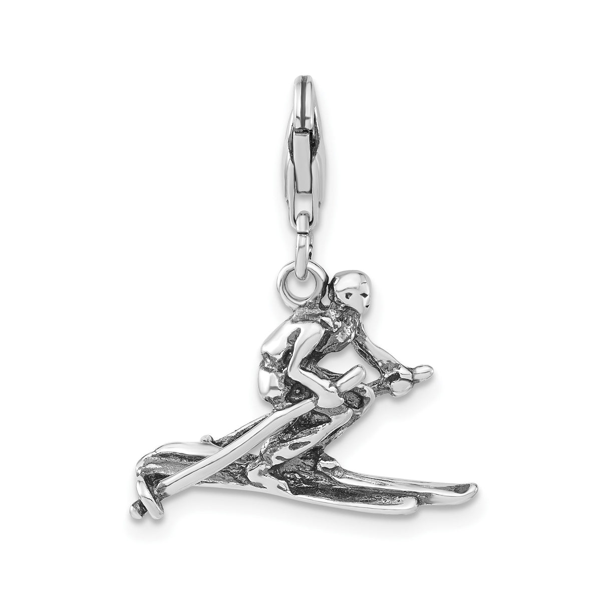 Sterling Silver Skier Pendant Charm with Alpine Skiing Design, Unisex Winter Sports Theme