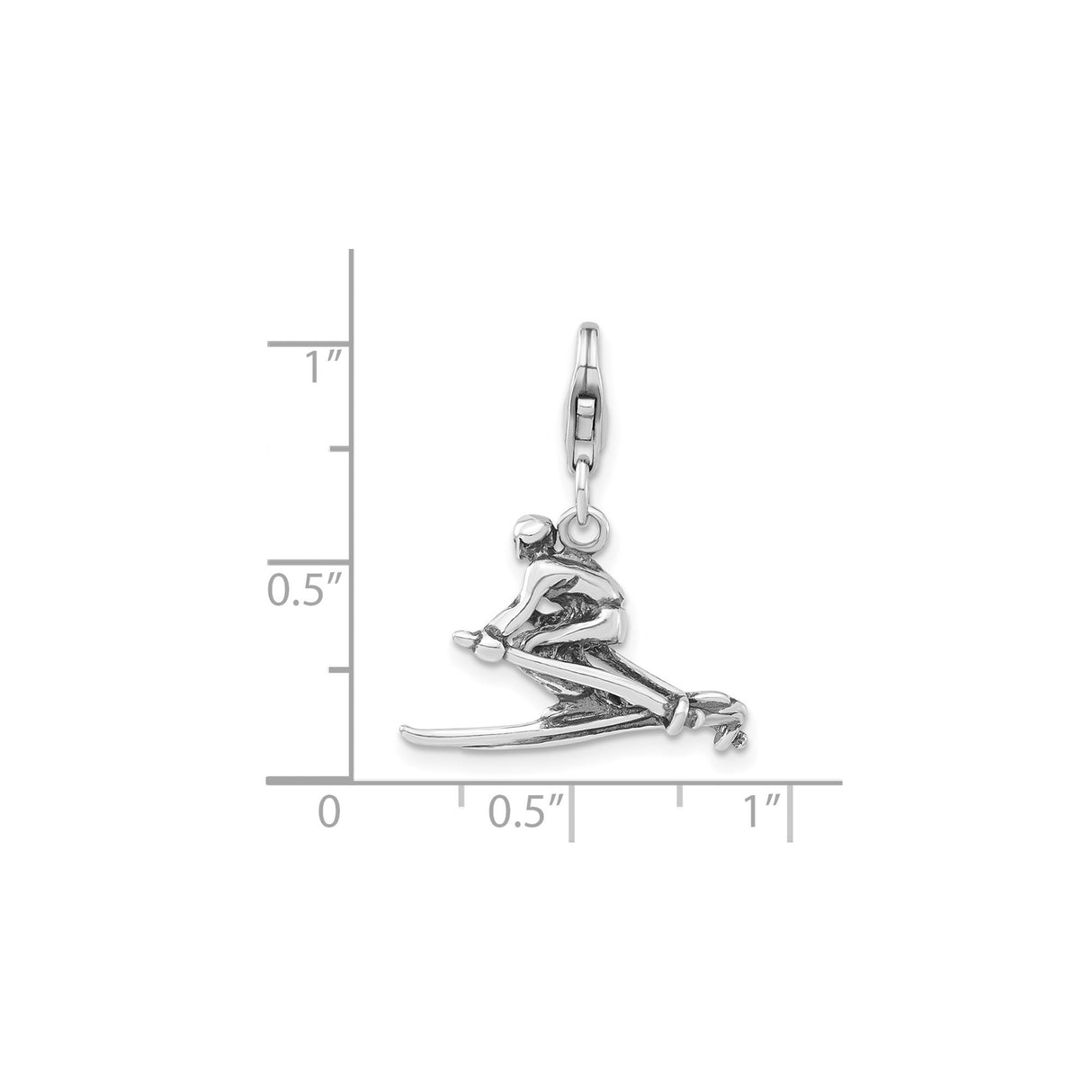 Sterling Silver Skier Pendant Charm with Alpine Skiing Design, Unisex Winter Sports Theme