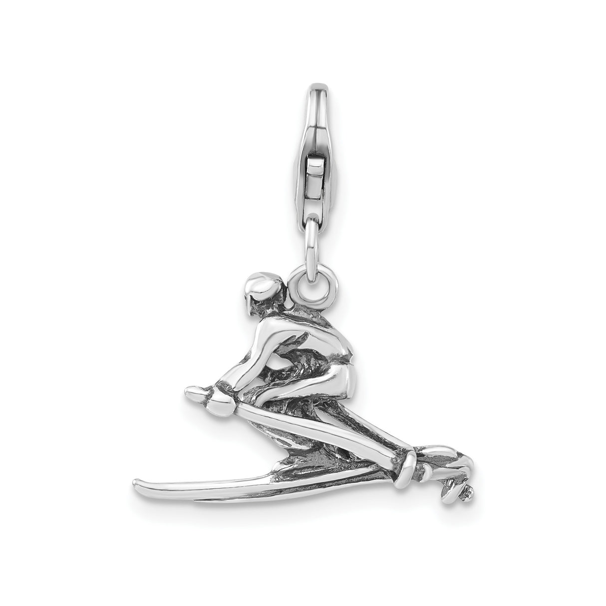 Sterling Silver Skier Pendant Charm with Alpine Skiing Design, Unisex Winter Sports Theme