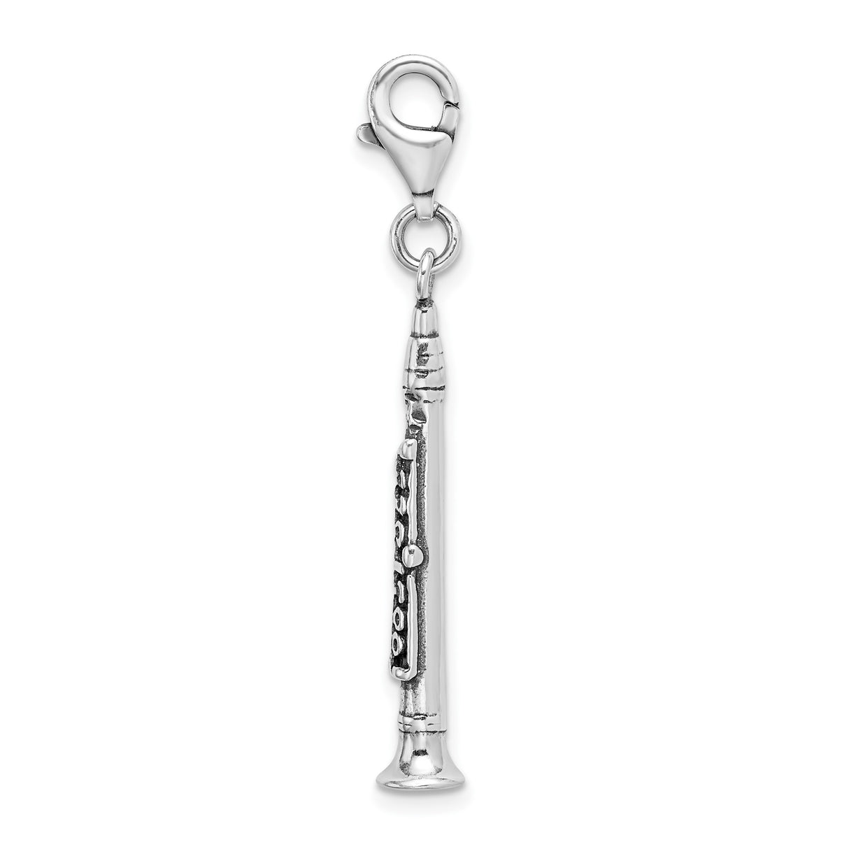 Sterling Silver Clarinet Charm Pendant, Detailed Musical Instrument Jewelry for Musicians