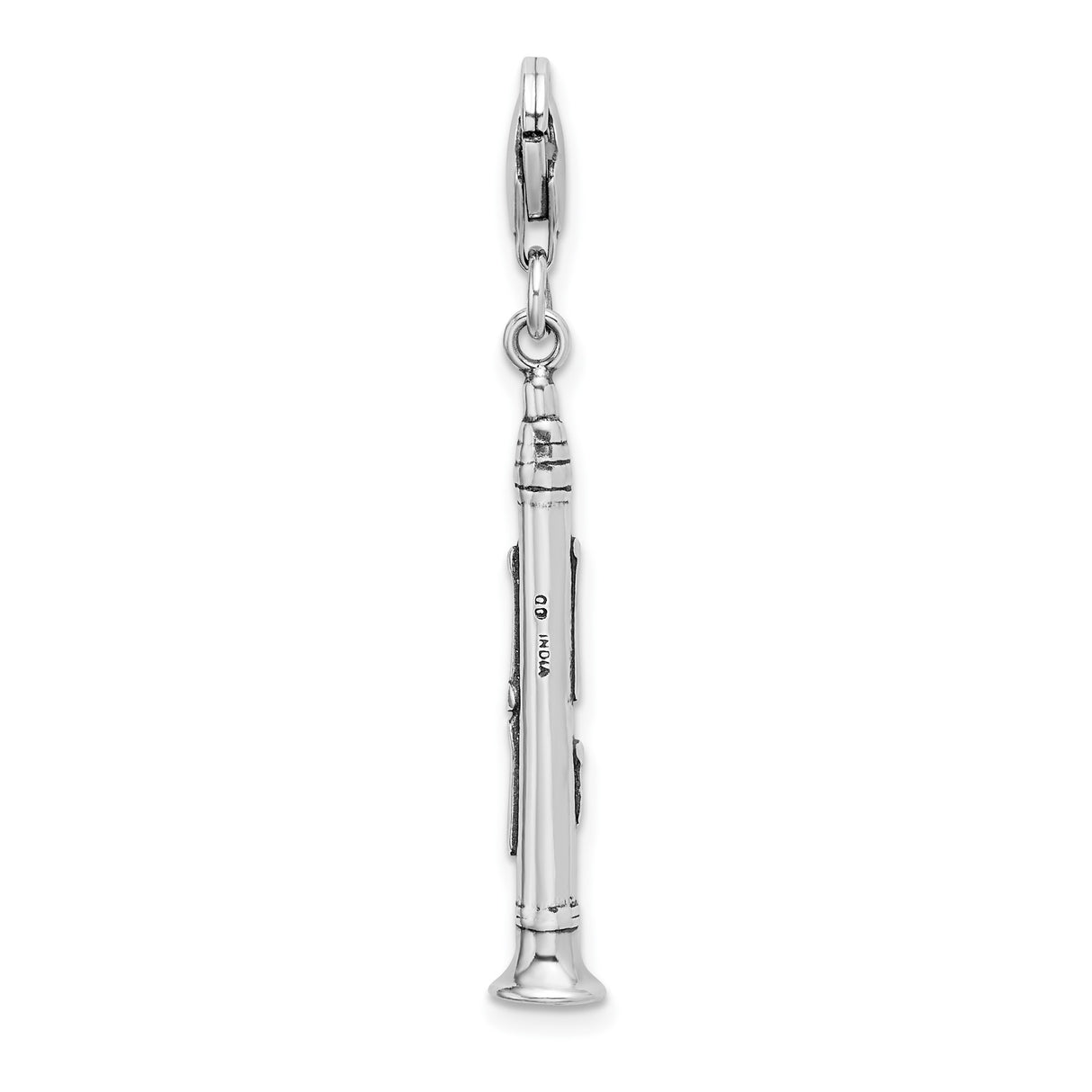 Sterling Silver Clarinet Charm Pendant, Detailed Musical Instrument Jewelry for Musicians