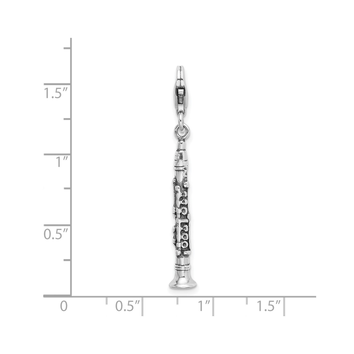 Sterling Silver Clarinet Charm Pendant, Detailed Musical Instrument Jewelry for Musicians