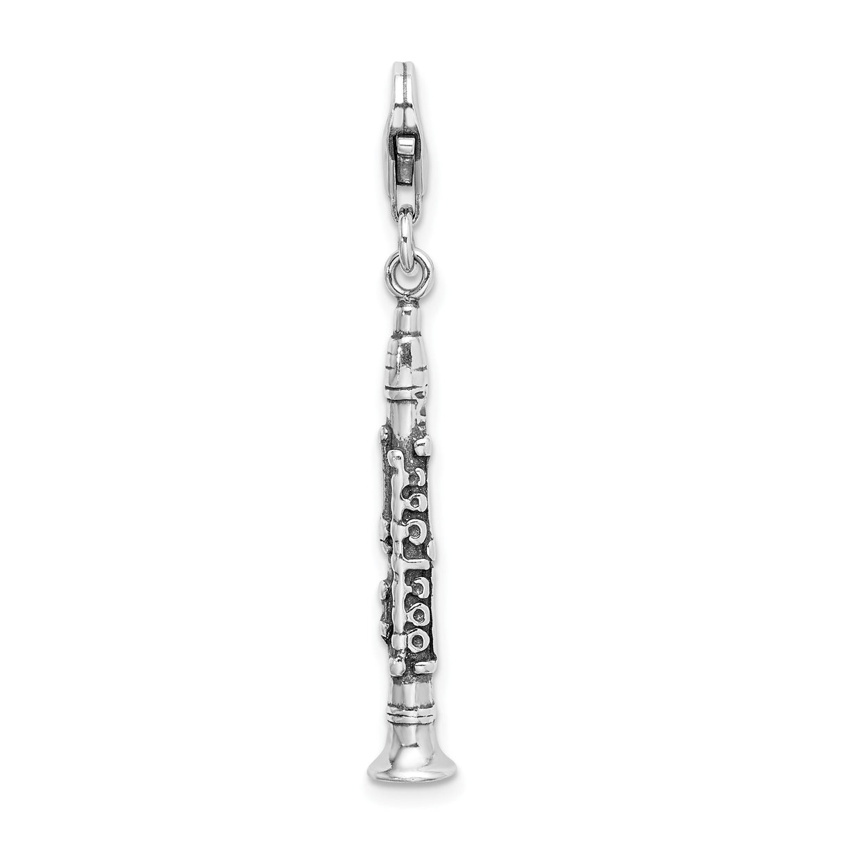 Sterling Silver Clarinet Charm Pendant, Detailed Musical Instrument Jewelry for Musicians