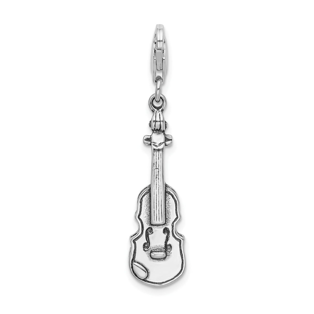 Sterling Silver Violin Charm Pendant, Detailed Musical Instrument Design