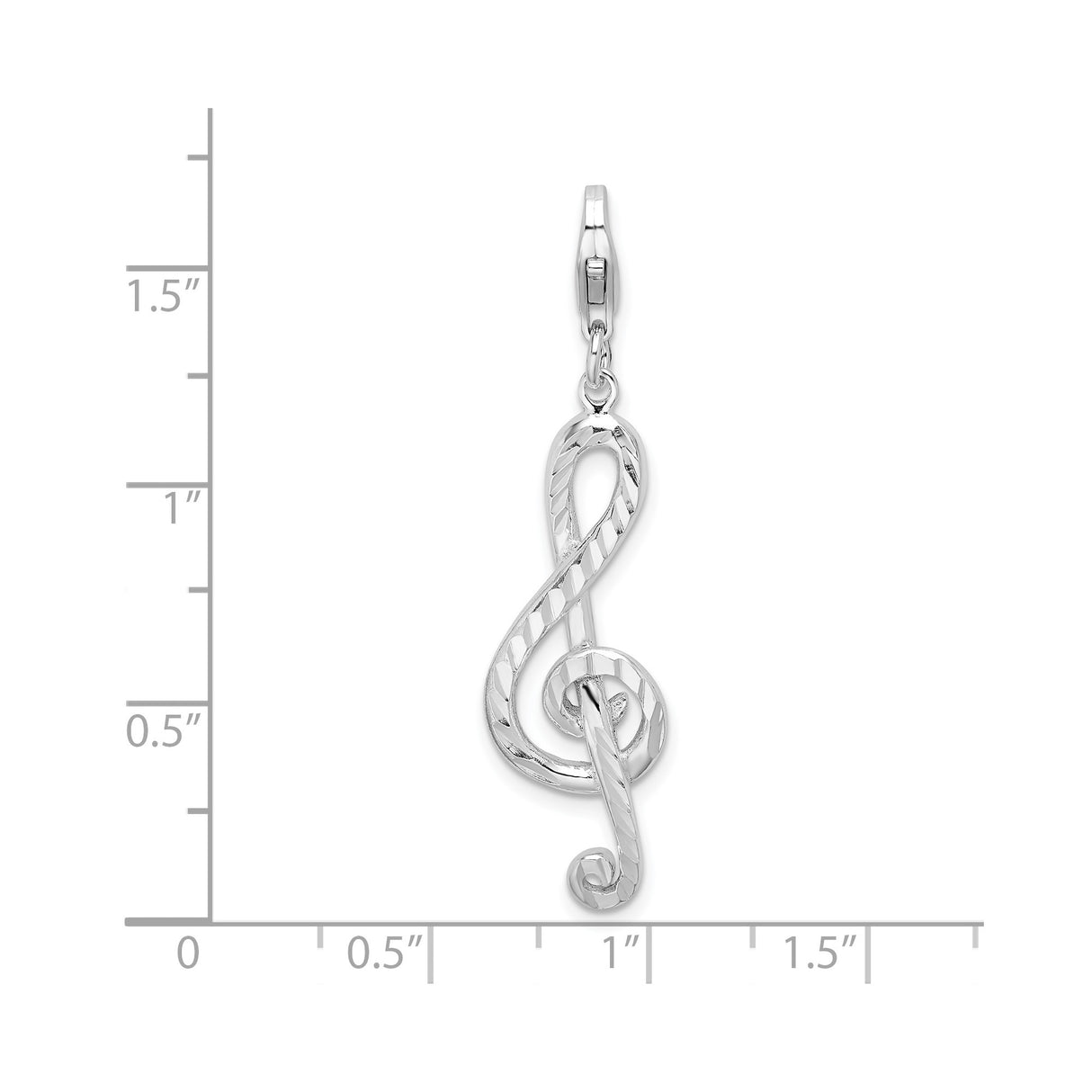 Sterling Silver Treble Clef Pendant Charm, Textured Musical Note Design, Unisex Jewelry for Music Lovers