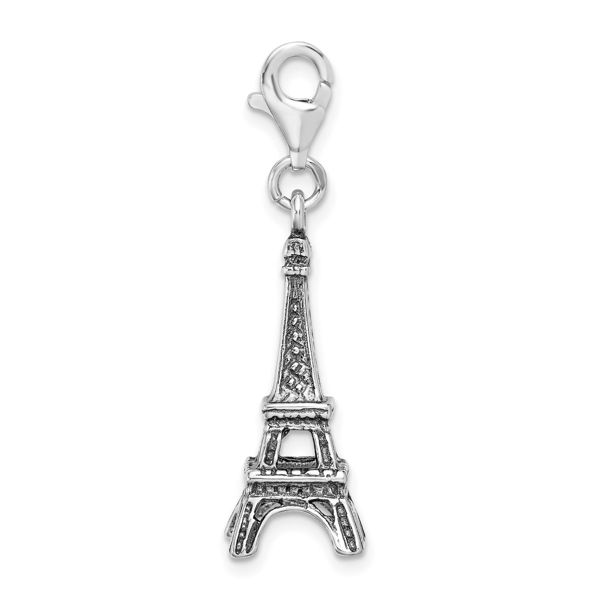 Sterling Silver Eiffel Tower Pendant with Cubic Zirconia, Paris Landmark Charm Jewelry
