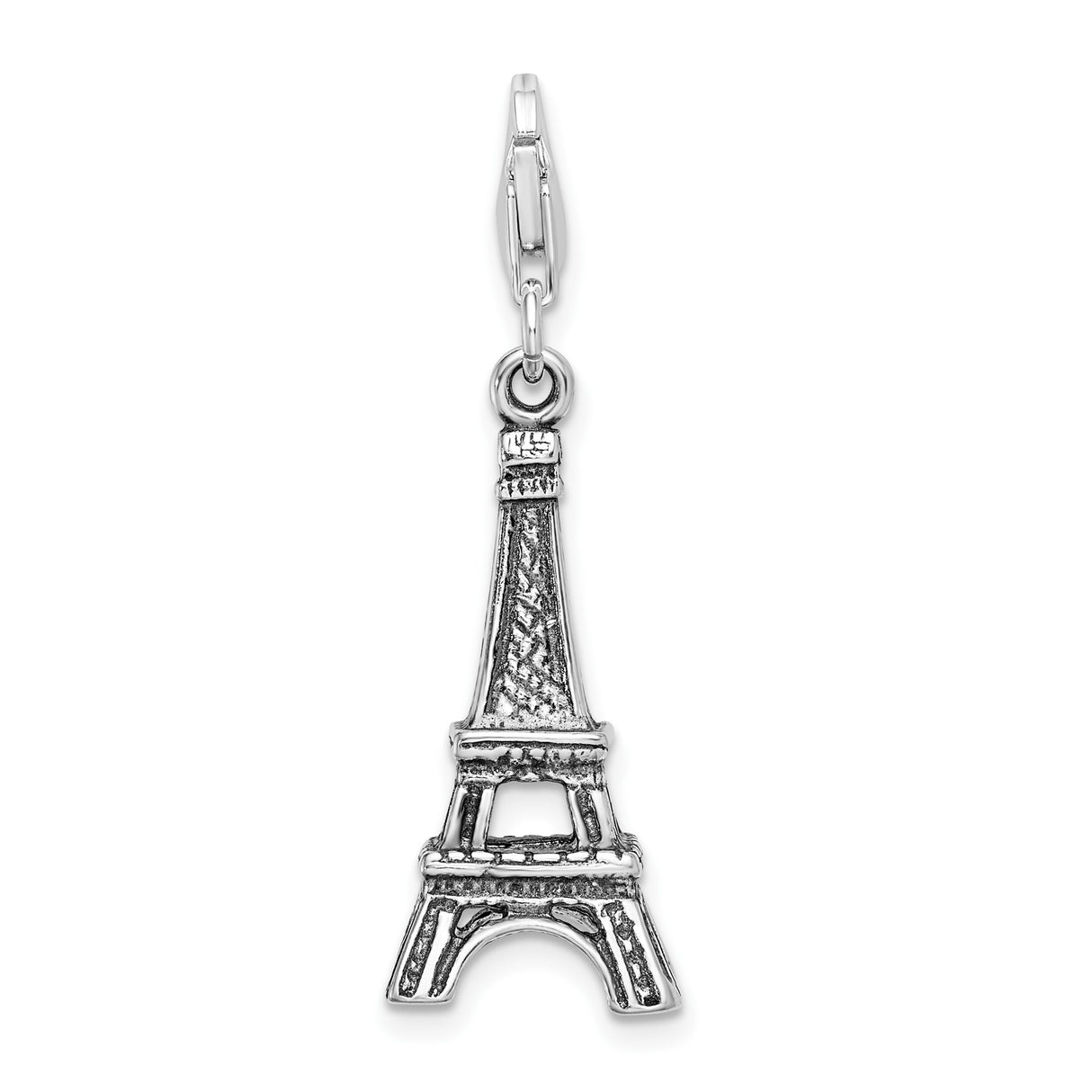 Sterling Silver Eiffel Tower Pendant with Cubic Zirconia, Paris Landmark Charm Jewelry