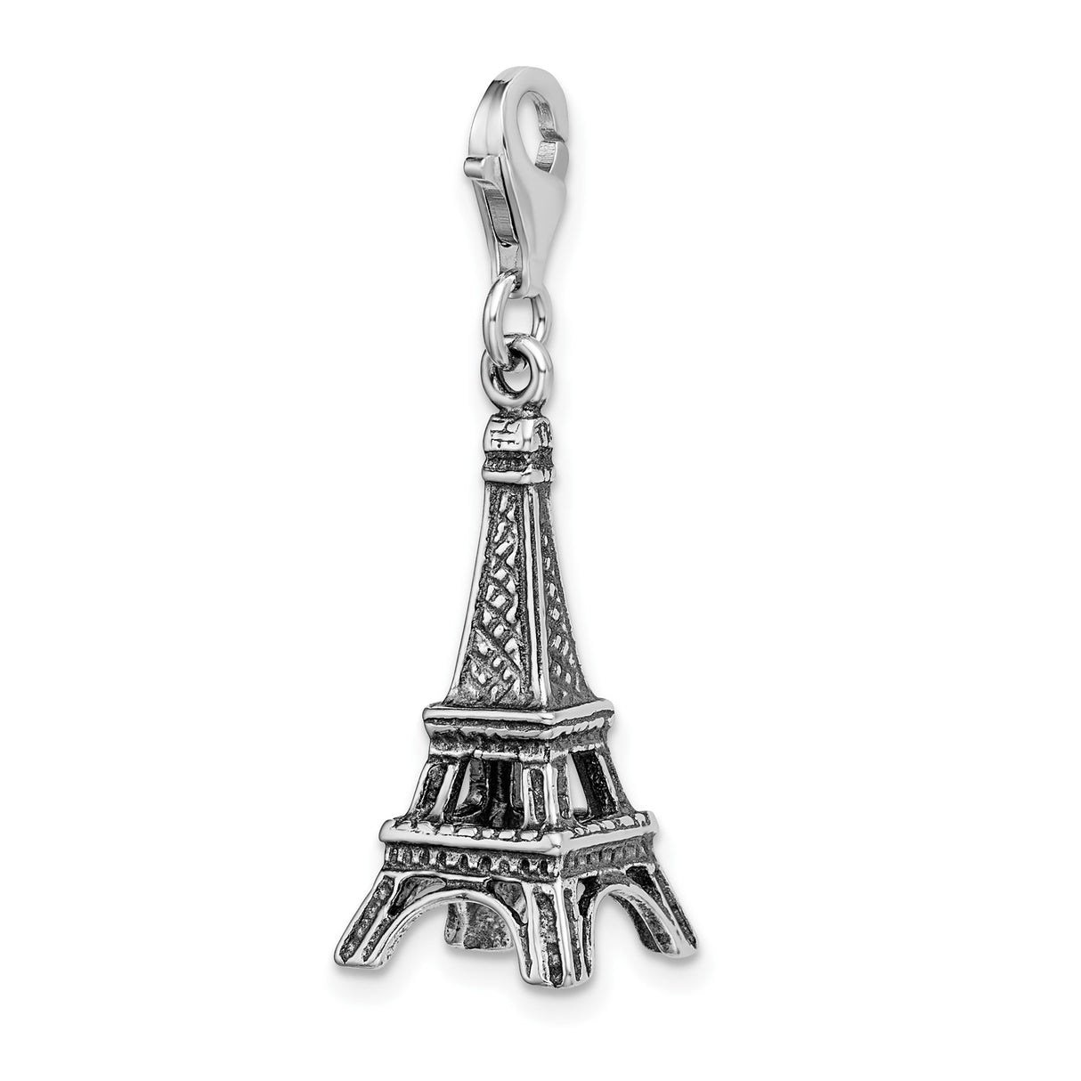 Sterling Silver Eiffel Tower Pendant with Cubic Zirconia, Paris Landmark Charm Jewelry