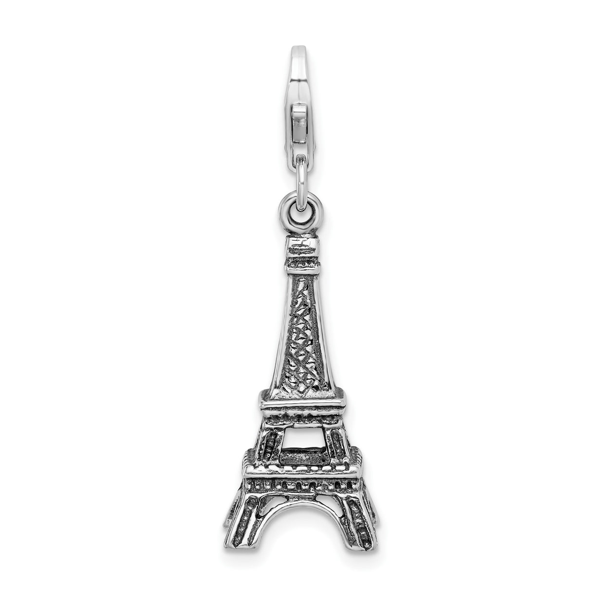 Sterling Silver Eiffel Tower Pendant with Cubic Zirconia, Paris Landmark Charm Jewelry