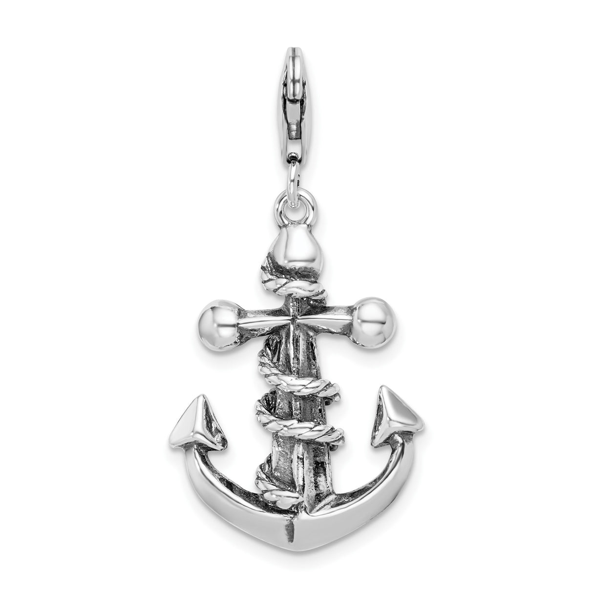 Sterling Silver Anchor Pendant with Rope Detail, Nautical Symbol of Hope and Strength