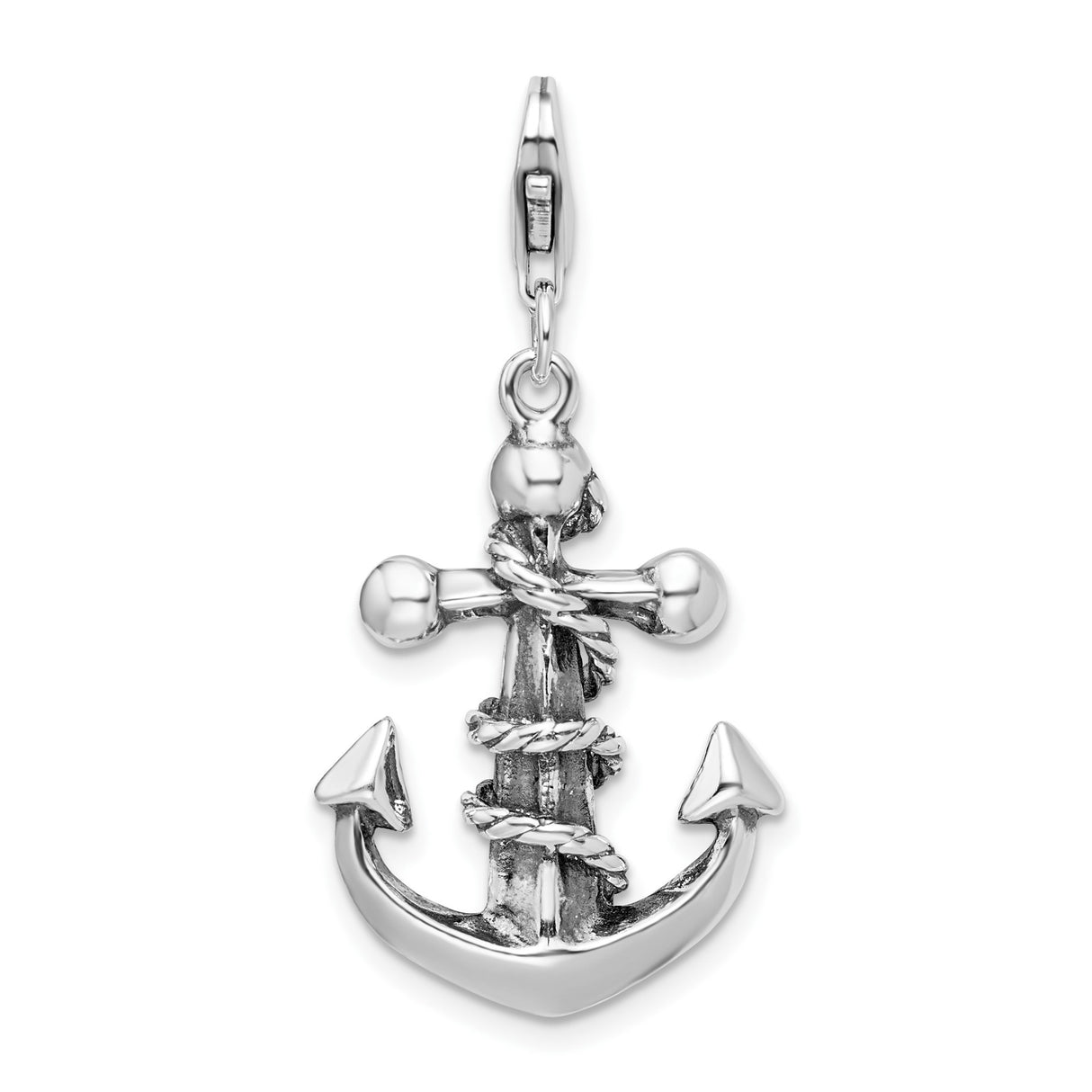 Sterling Silver Anchor Pendant with Rope Detail, Nautical Symbol of Hope and Strength