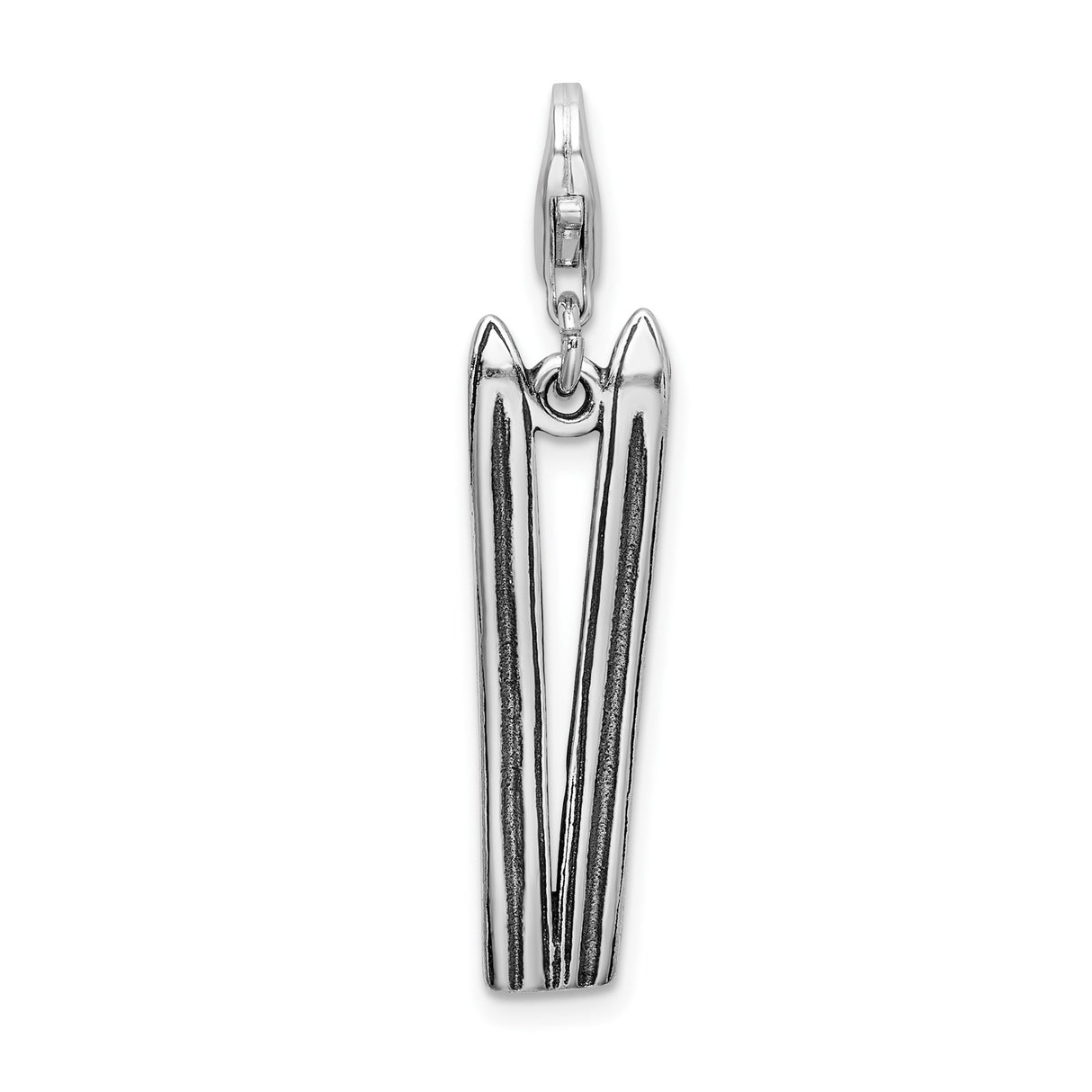 Sterling Silver Ski Pendant with Detailed Bindings, Unisex Winter Sports Charm