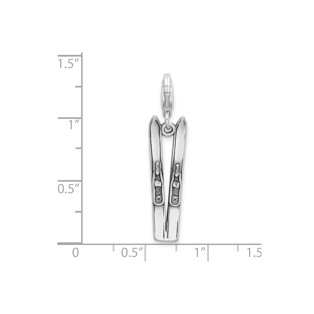 Sterling Silver Ski Pendant with Detailed Bindings, Unisex Winter Sports Charm