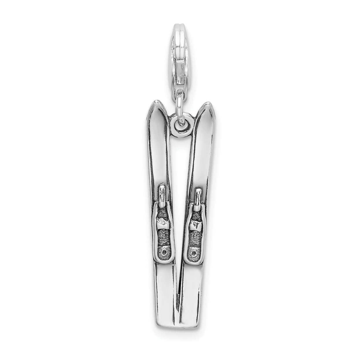 Sterling Silver Ski Pendant with Detailed Bindings, Unisex Winter Sports Charm