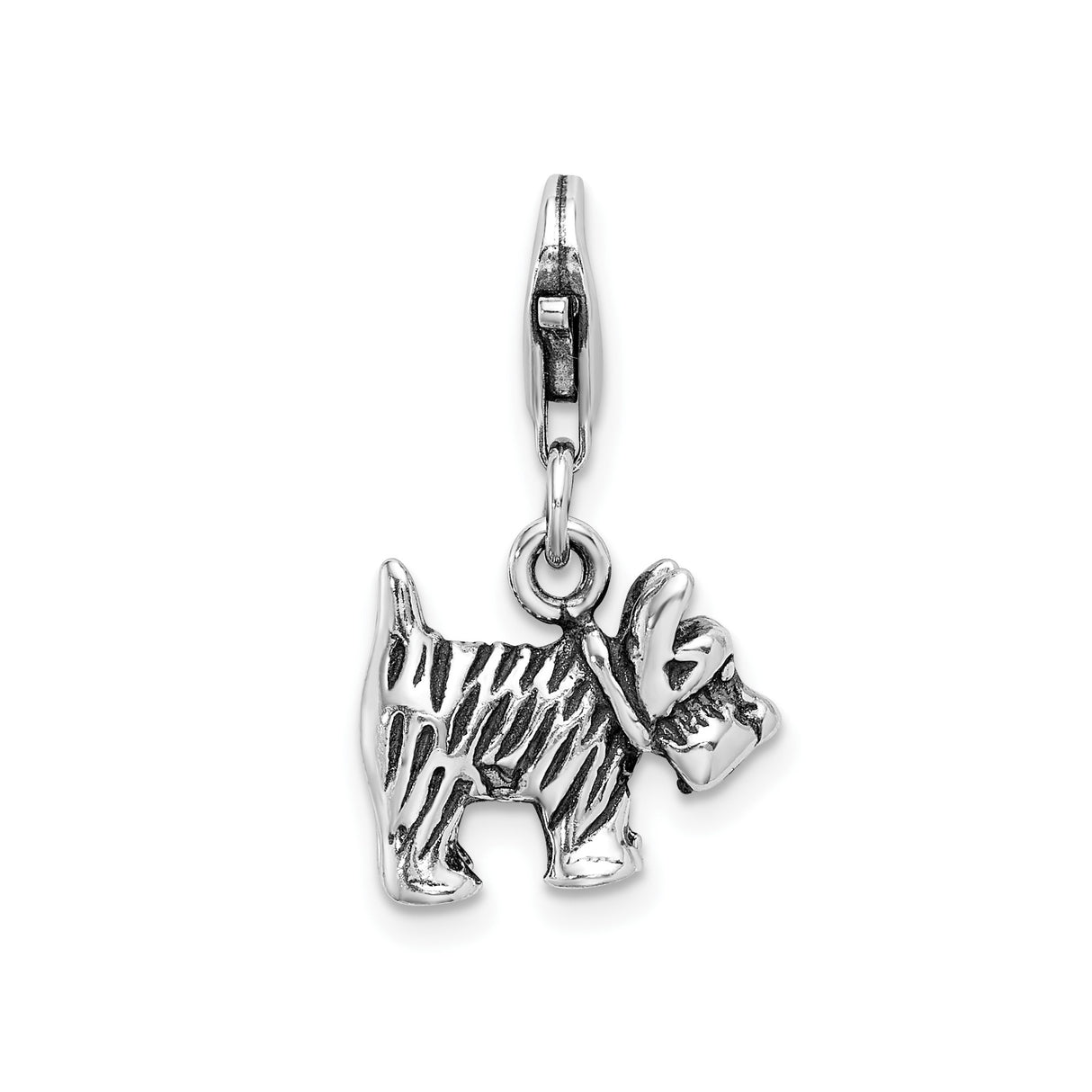 Sterling Silver Scottie Dog Pendant Charm with Detailed Scottish Terrier Design