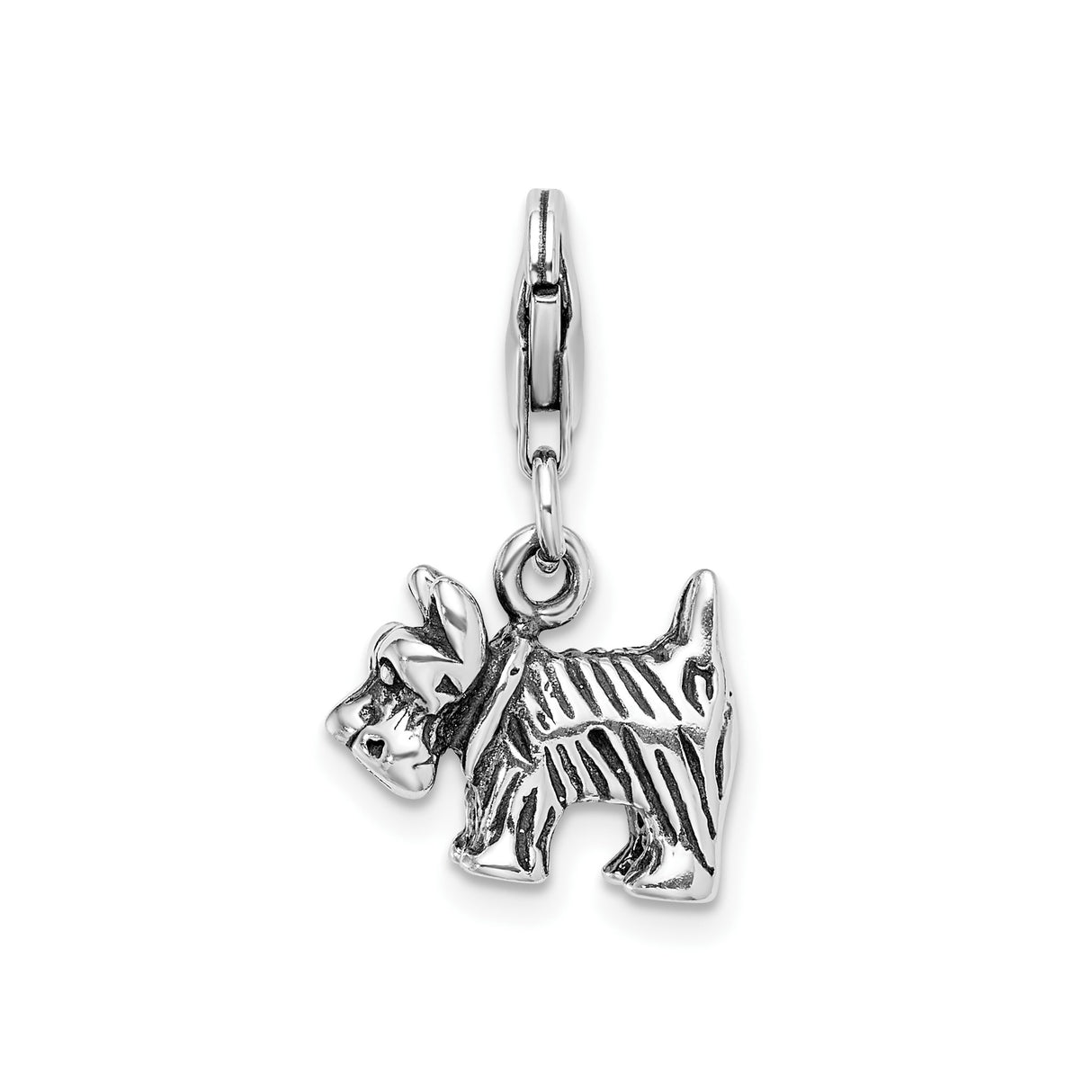 Sterling Silver Scottie Dog Pendant Charm with Detailed Scottish Terrier Design