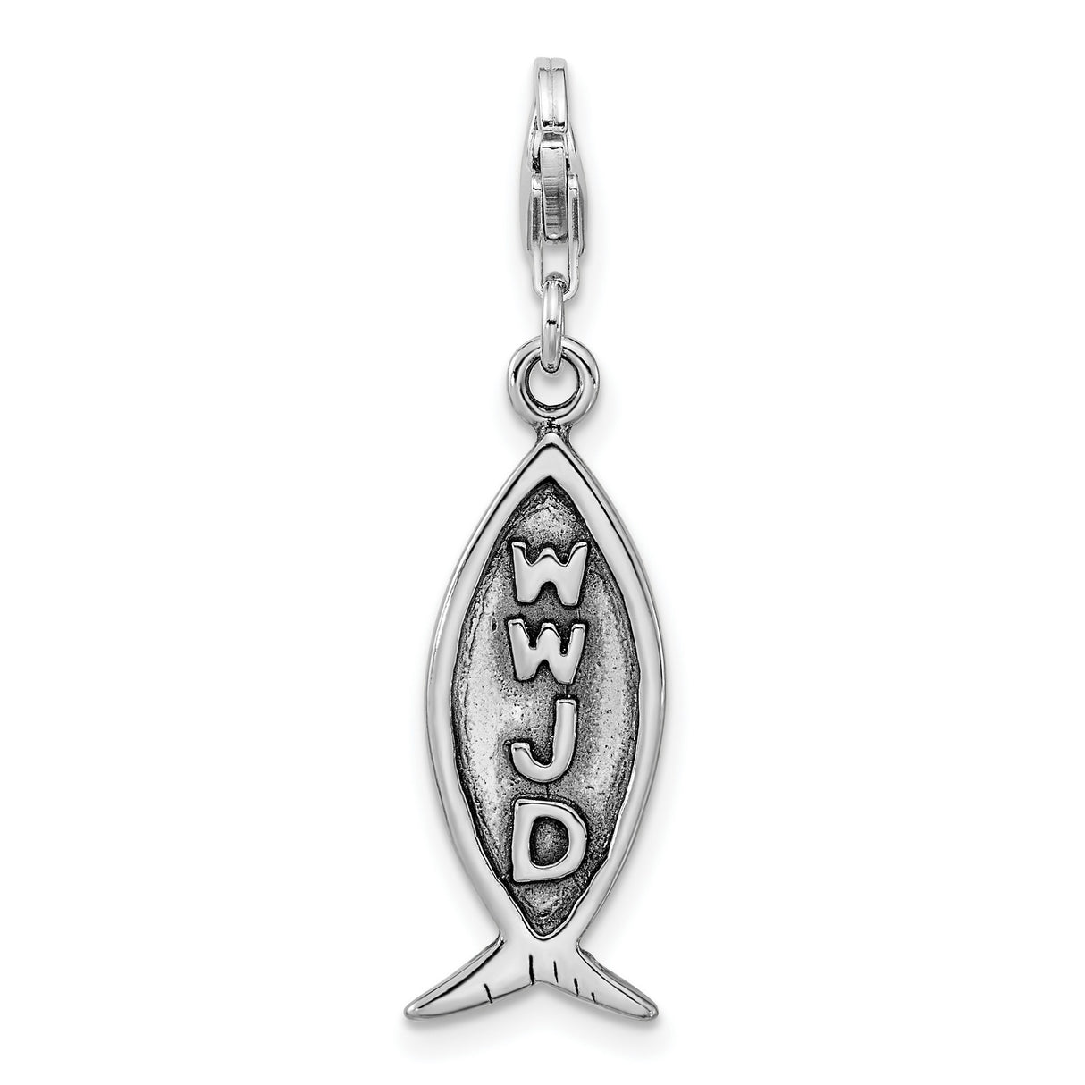 Sterling Silver Ichthys Pendant with WWJD Engraving, Christian Fish Charm Jewelry