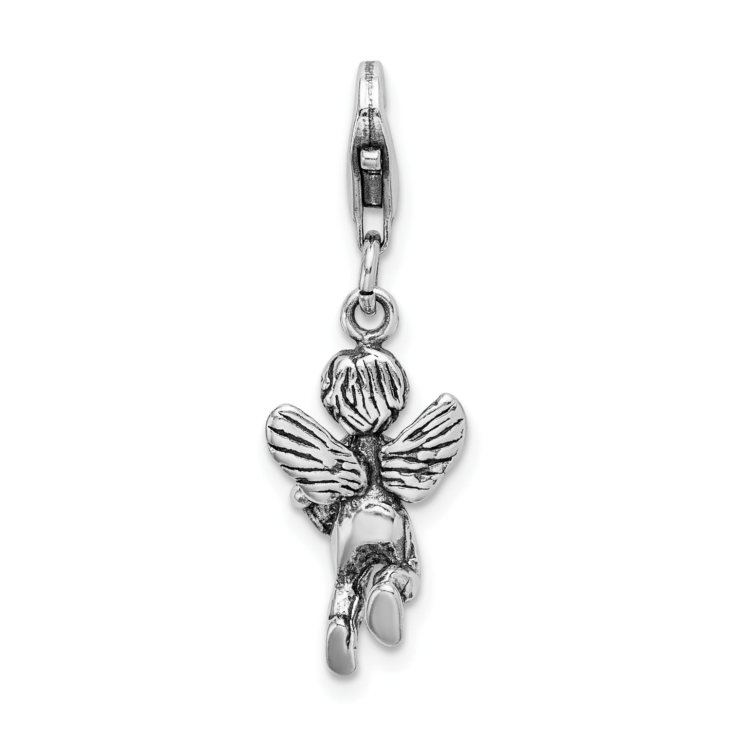 Sterling Silver Angel Pendant with Detailed Winged Cherub Holding Heart, Christian Jewelry for Women or Unisex