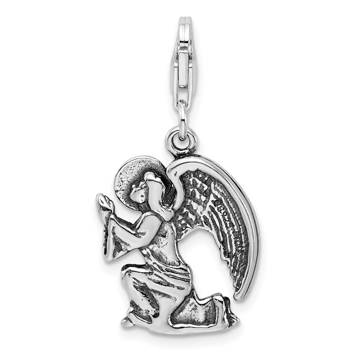 Sterling Silver Praying Angel Charm with Wings and Halo, Religious Pendant
