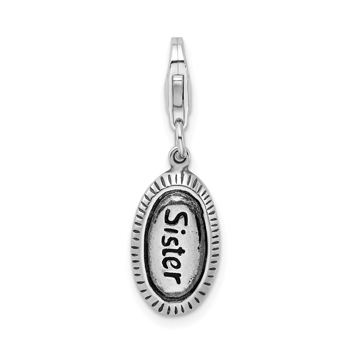 Sterling Silver Sister Pendant, Oval Charm with Sentimental Family Bond Theme for Women