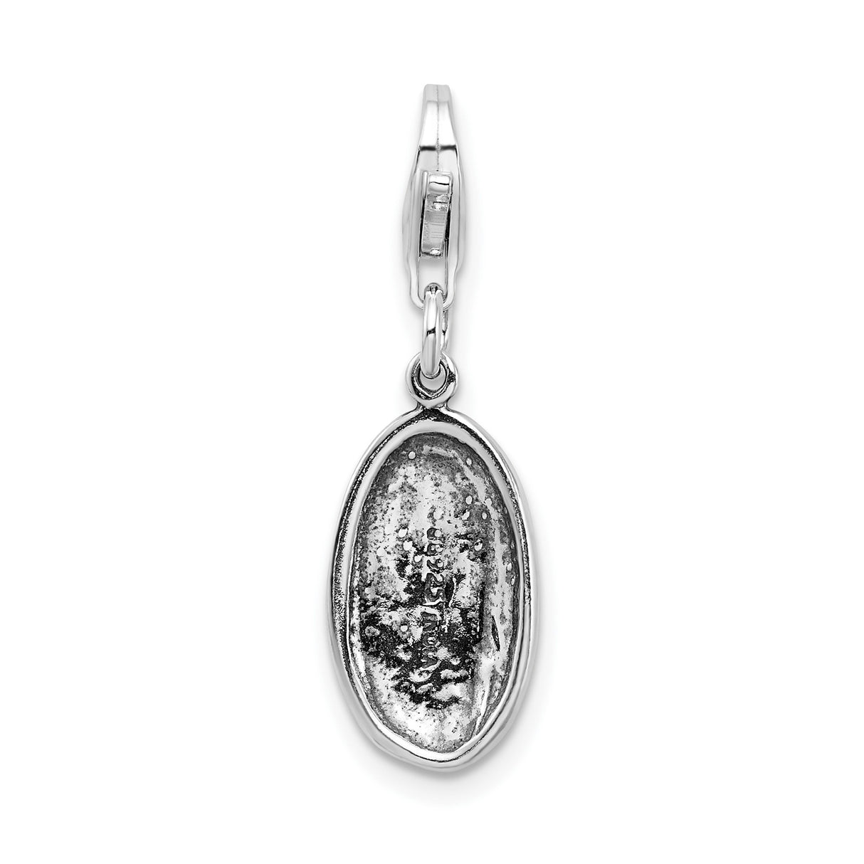 Sterling Silver Spoiled Charm Pendant, Oval Identity Design with Textured Edge, Clip On