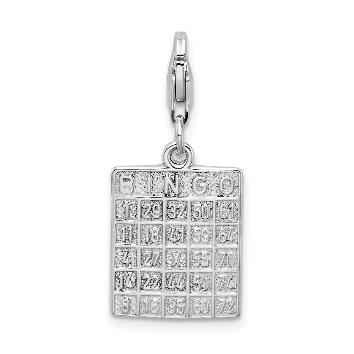 Sterling Silver Bingo Card Pendant Charm with Number Grid and Engraving