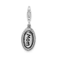 Sterling Silver Mom Pendant with Sunburst Border and Lobster Clasp Charm for Women