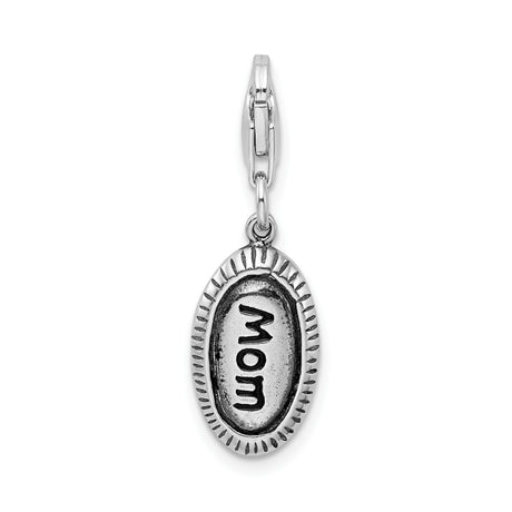 Sterling Silver Mom Pendant with Sunburst Border and Lobster Clasp Charm for Women