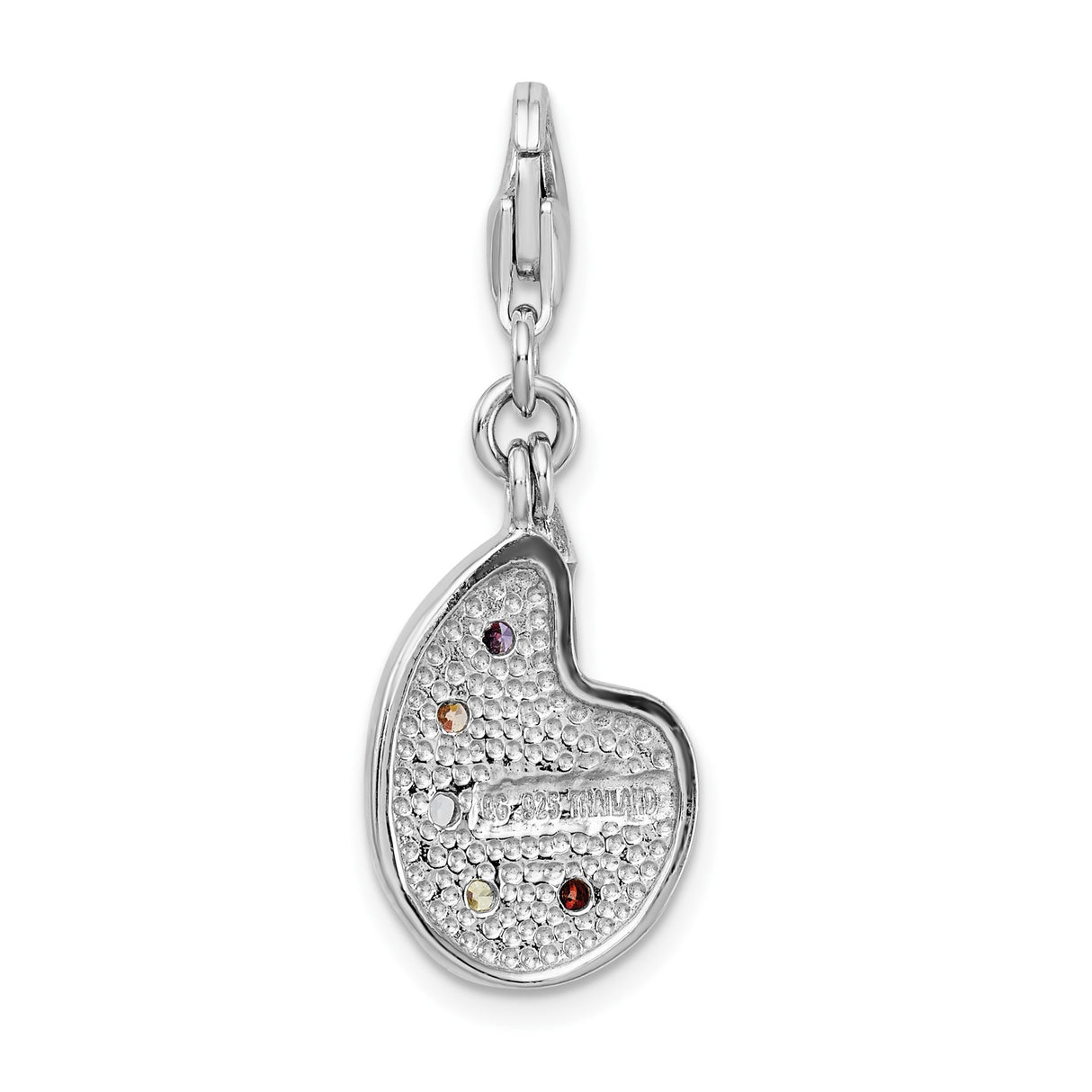 CZ Artist Palette With Brush Clip-On Charm Pendant in Real 925 Sterling Silver