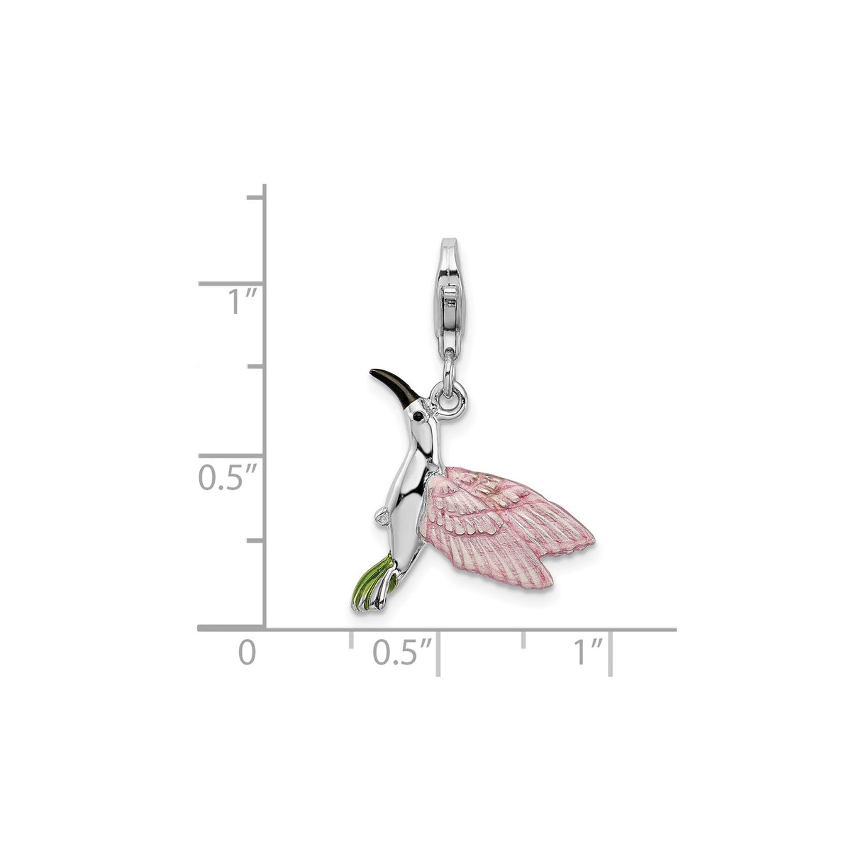 Sterling Silver Hummingbird Charm with Pink and Green Enamel, Flying Bird Nature Jewelry
