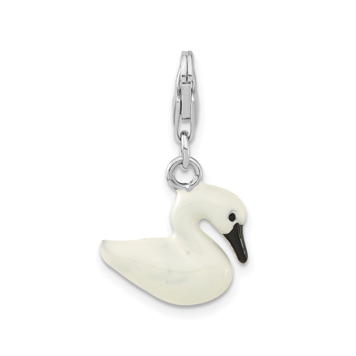 Sterling Silver Swan Charm Pendant with White and Black Enamel, Nature-Inspired Animal Jewelry